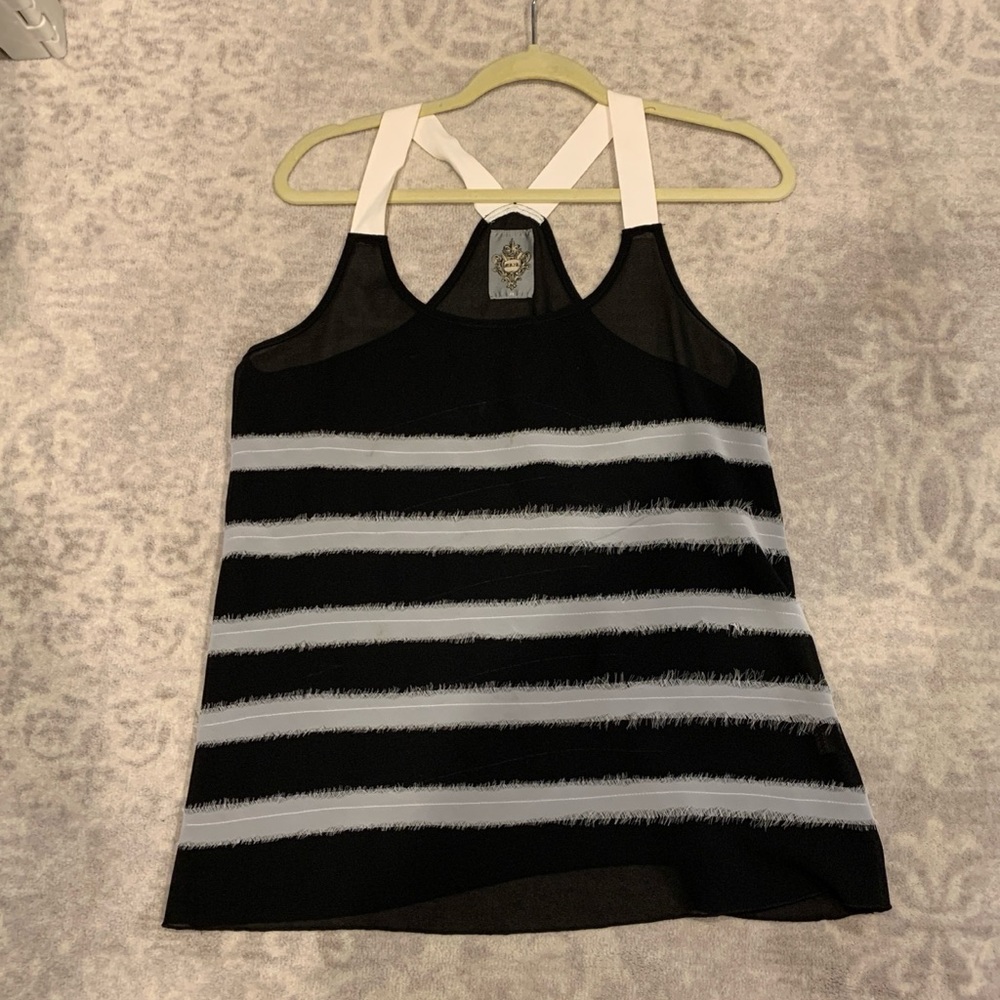 Black and white ribbon strap top